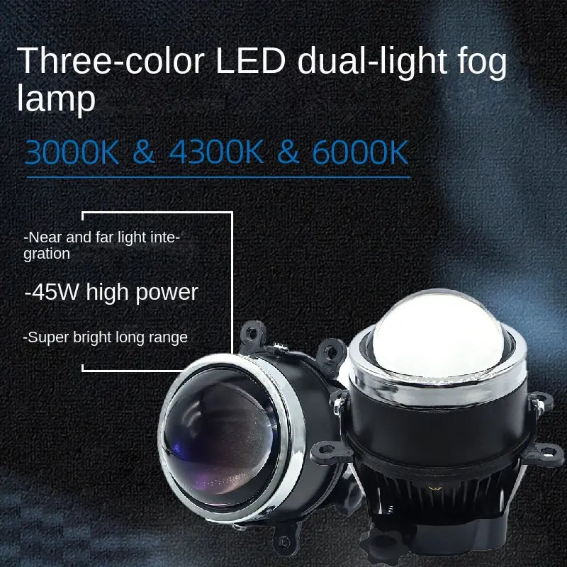 三色透镜雾灯汽车灯 LED 激光 3.0 英寸双透镜白色黄色暖光自由切换超亮远 3000K 4300K 6000K,2 件