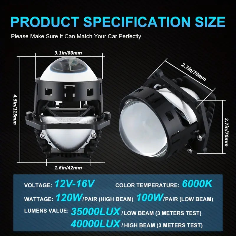 LED 双焦点透镜汽车头灯 6500K 3 英寸双 LED 投影仪透镜双曲面造型配件改装头灯灯 2 件(含税)