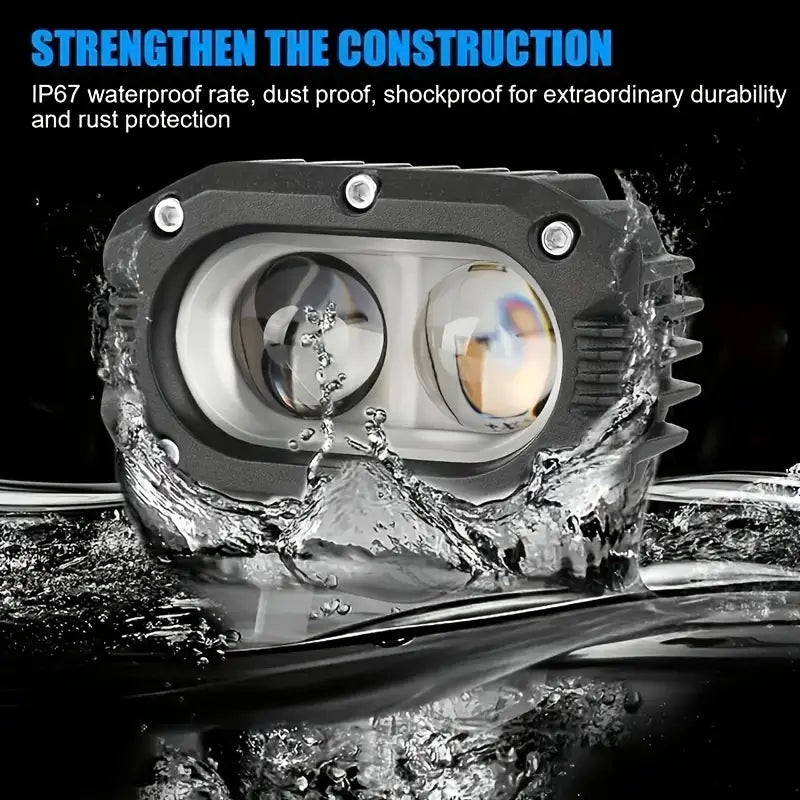 Car LED Spotlight, 12V24V Truck, Medium Network Fog Light, Double Lens Spotlight Small Steel Cannon, Laser High Beam/Low Beam, White/Yellow Light, 2 pcs
