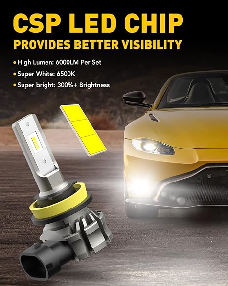 LUXLIGHT H11/H8/H16 LED 雾灯灯泡或 DRL,6000 流明 6500K 冷白光,300% 亮度,CSP LED 芯片汽车雾灯替换件,即插即用(2 件装)