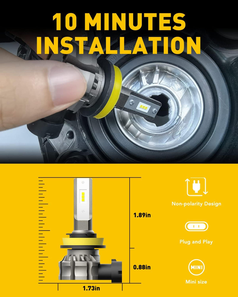 LUXLIGHT H11/H8/H16 LED 雾灯灯泡或 DRL,6000 流明 6500K 冷白光,300% 亮度,CSP LED 芯片汽车雾灯替换件,即插即用(2 件装)