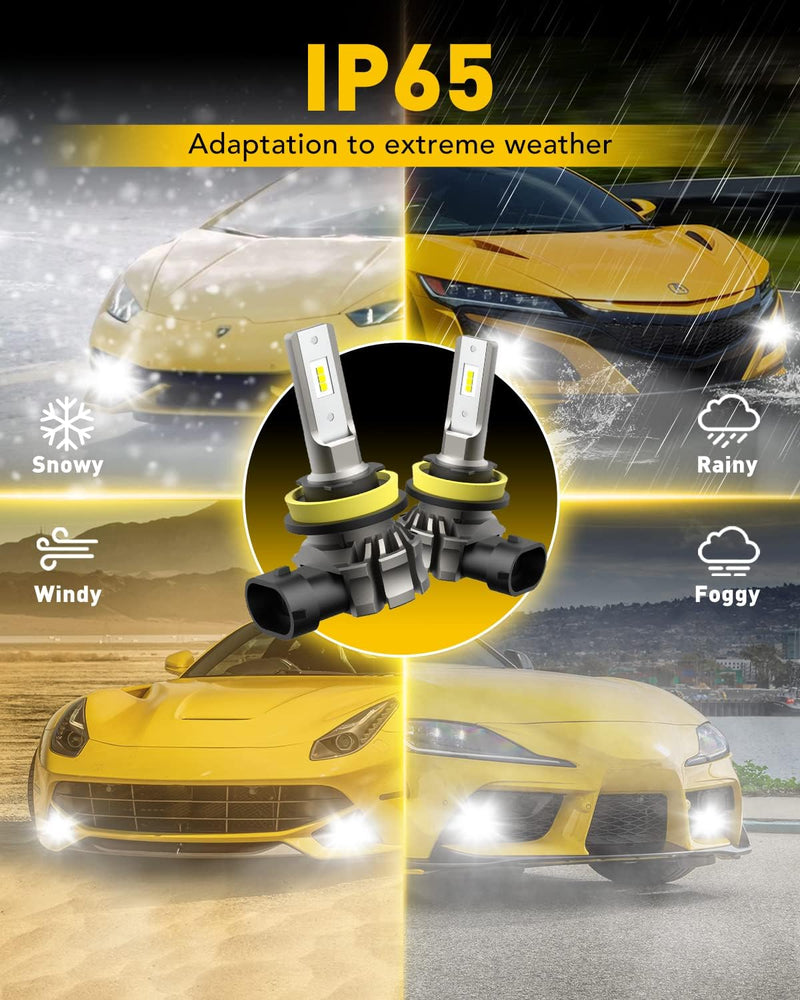 LUXLIGHT H11/H8/H16 LED 雾灯灯泡或 DRL,6000 流明 6500K 冷白光,300% 亮度,CSP LED 芯片汽车雾灯替换件,即插即用(2 件装)