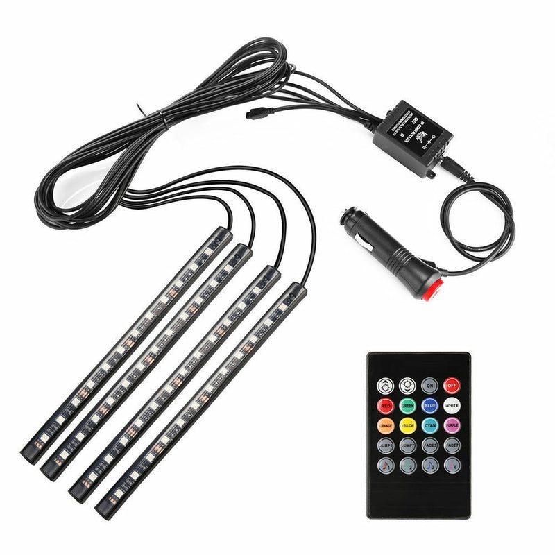 Car LED atmosphere light 12 lights colorful voice-controlled trailer four 48SMD music with remote control USB foot circulation light RGB