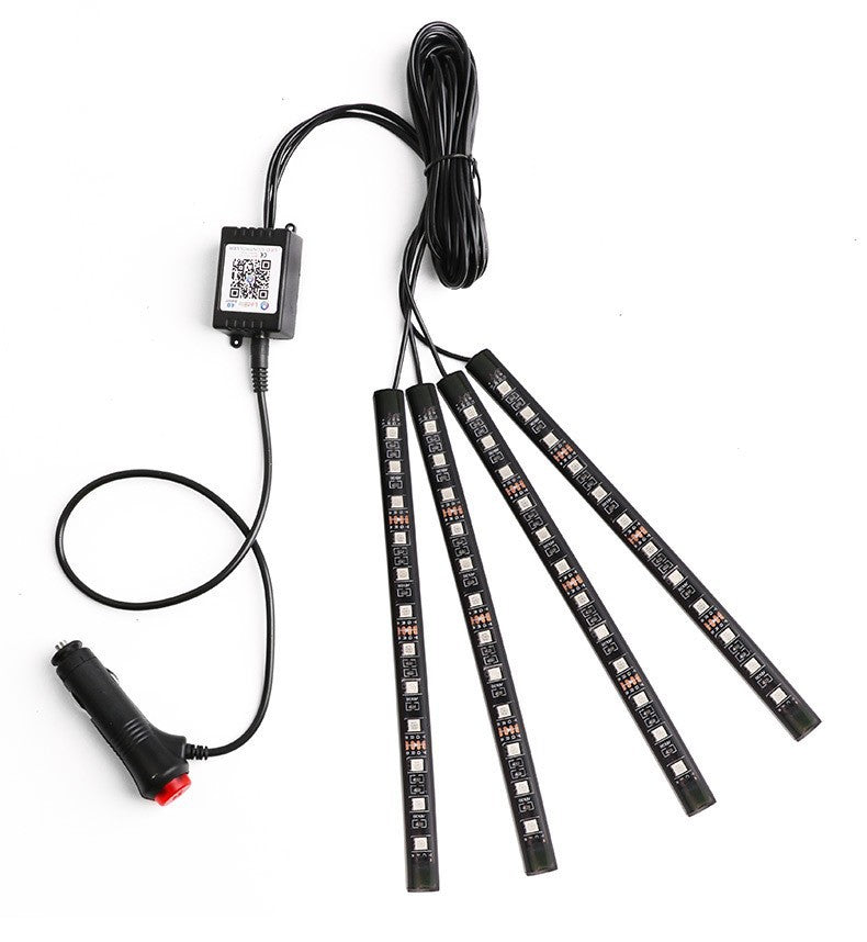 Car LED atmosphere light 12 lights colorful voice-controlled trailer four 48SMD music with remote control USB foot circulation light RGB