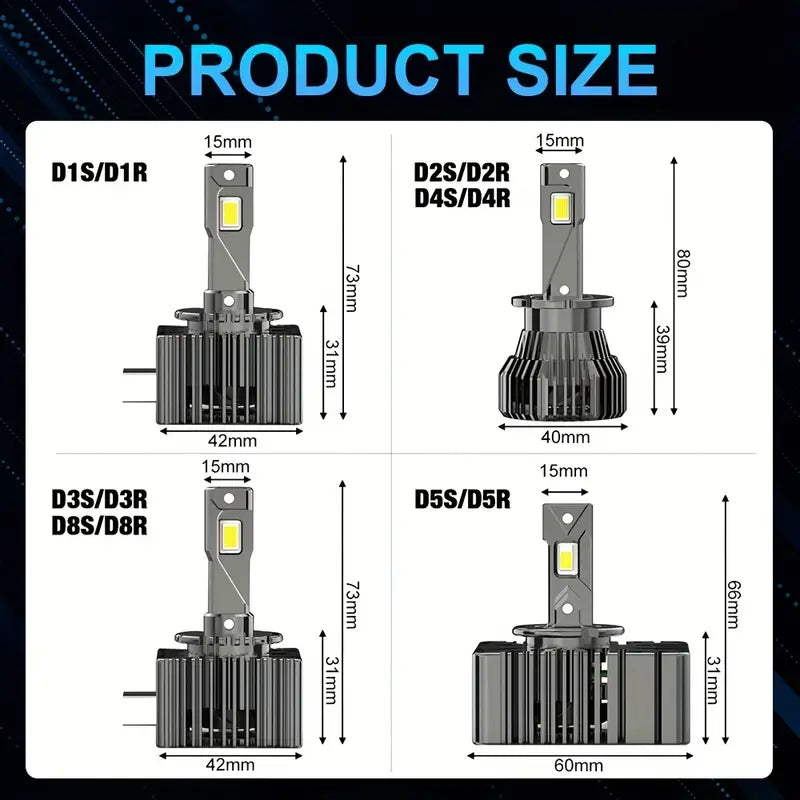 最新 LED 头灯灯泡 Luxlight 氙气灯 LED 头灯 D1S D2S D4S D5S D8S D1R D2R D3R Turbo LED 35000LM 双面 3570 芯片 6000K 即插即用,2 件