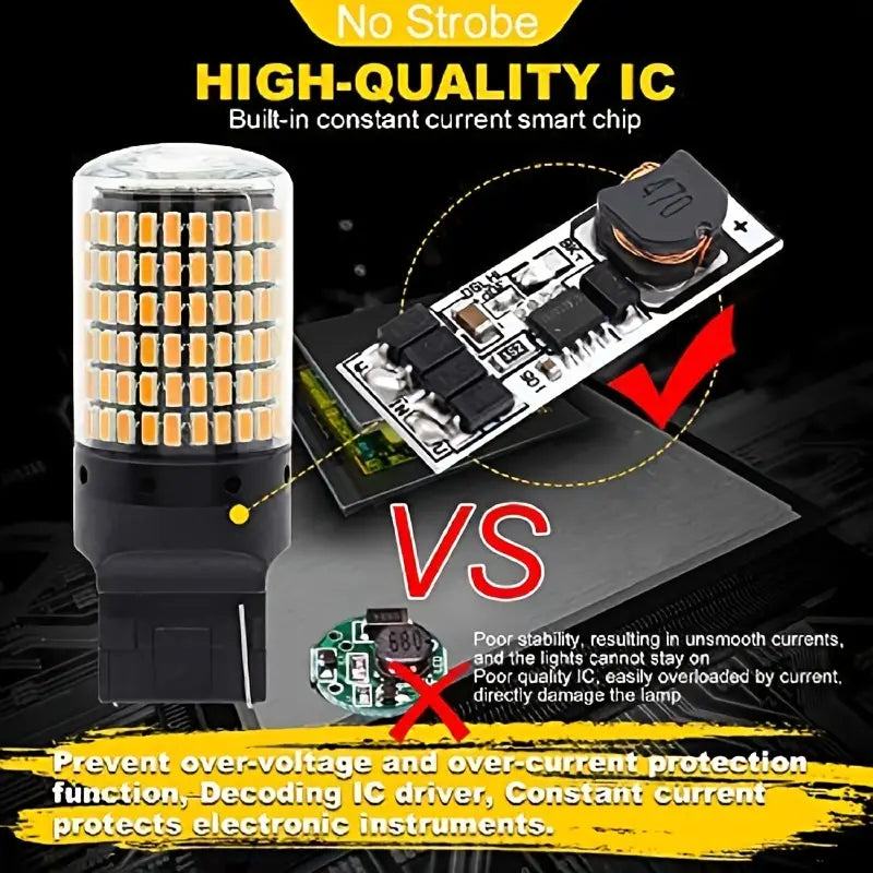 2pcs Car LED Decoding Anti Stroboscopic 7440 144smd Turn Signal Reversing Lamp Side Lamp T20 White Yellow Red