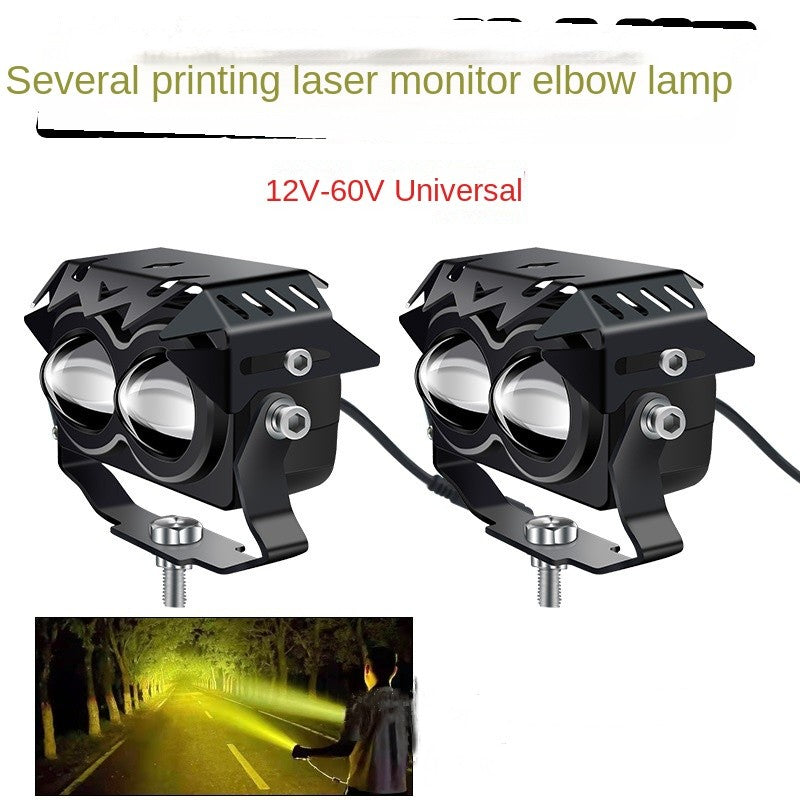 Car LED Spotlight, 12V24V Truck, Medium Network Fog Light, Double Lens Spotlight Small Steel Cannon, Laser High Beam/Low Beam, White/Yellow Light, 2 pcs