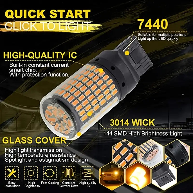 2pcs Car LED Decoding Anti Stroboscopic 7440 144smd Turn Signal Reversing Lamp Side Lamp T20 White Yellow Red