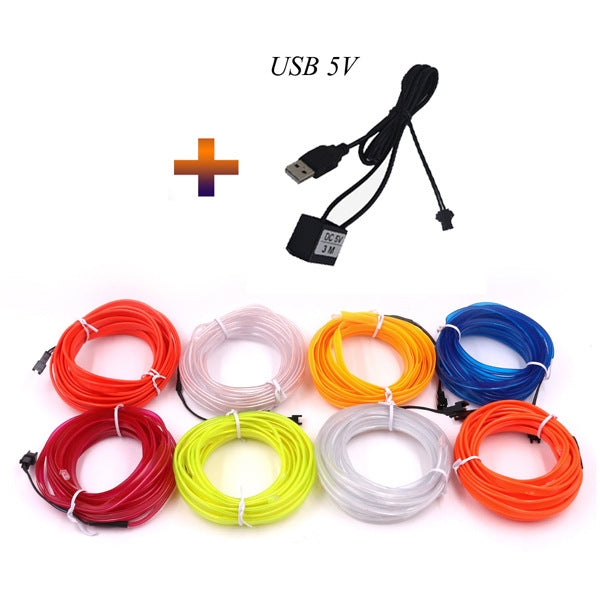 5 meters with edge car LED cold light line interior ambient light bar clip type glowing light line light strip cigarette lighter